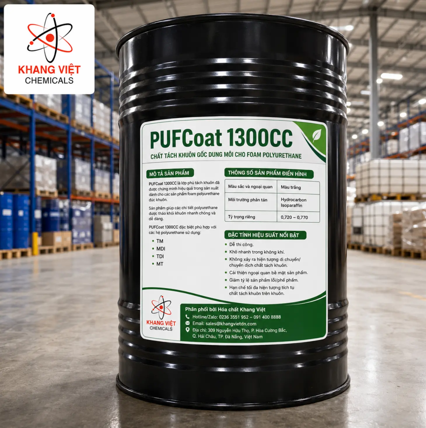 pufcoat1300cc-chat-tach-khuon-dung-moi-cho-pu-foam PUFCoat 1300CC là chất tách khuôn gốc dung môi chuyên dùng cho foam polyurethane đúc khuôn, phù hợp với các hệ TM, MDI, TDI và MT.