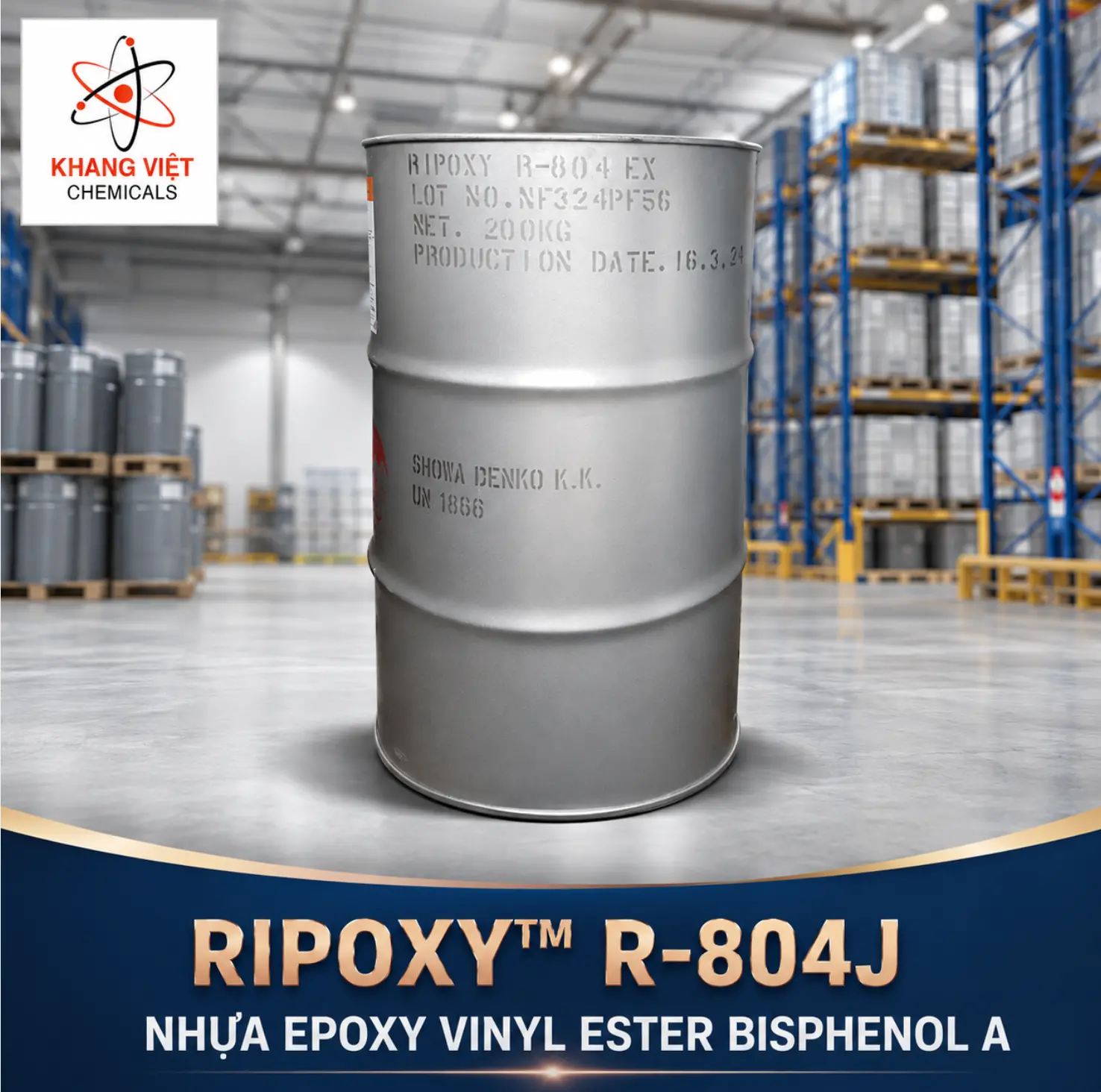 Ripoxy™ R-804J là nhựa Epoxy Vinyl Ester Bisphenol A của Nhật Bản, có độ bền cao, kháng hóa chất và chống ăn mòn tốt, dùng cho composite FRP.