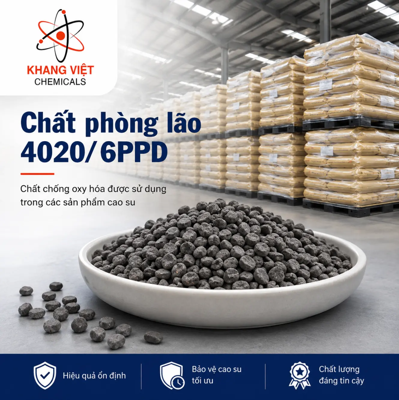 Antioxidant 4020 / 6PPD là chất chống oxy hóa hiệu quả cao dành cho các sản phẩm cao su và cao su tổng hợp.