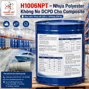 H1006NPT là nhựa polyester không no DCPD, xúc tiến sẵn, thấm ướt sợi tốt, dùng cho đắp tay, phun, quấn sợi, sản xuất FRP và composite hàng hải.