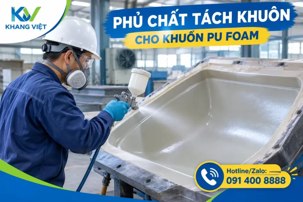 Phủ một lớp mỏng và đồng đều chất tách khuôn PU foam bằng súng phun