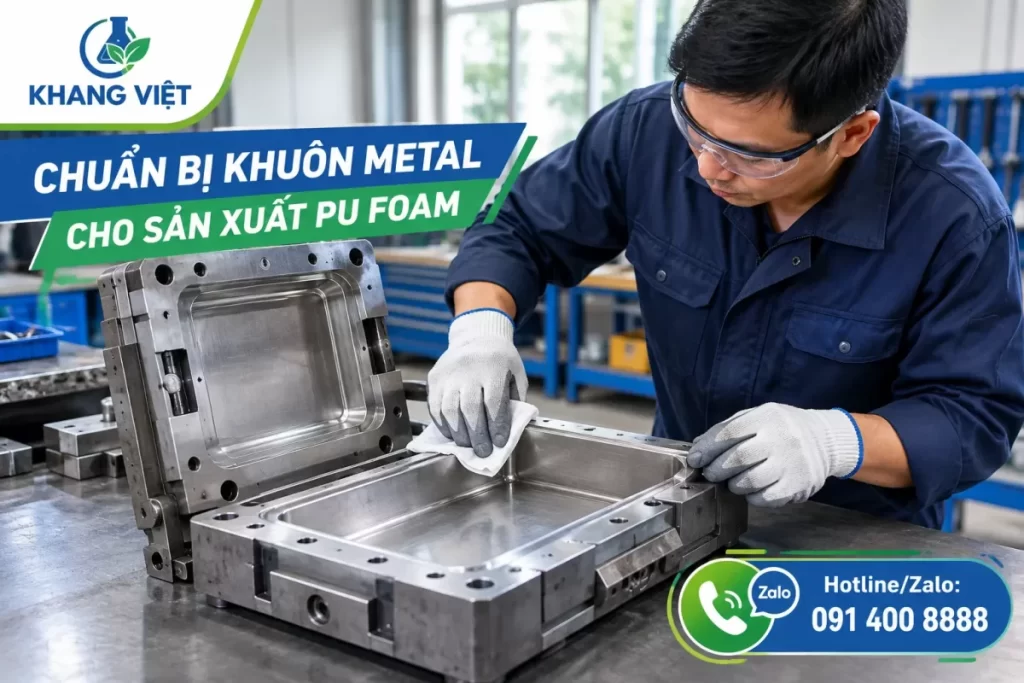 Vệ sinh bề mặt khuôn trước khi phủ chất tách khuôn PU foam